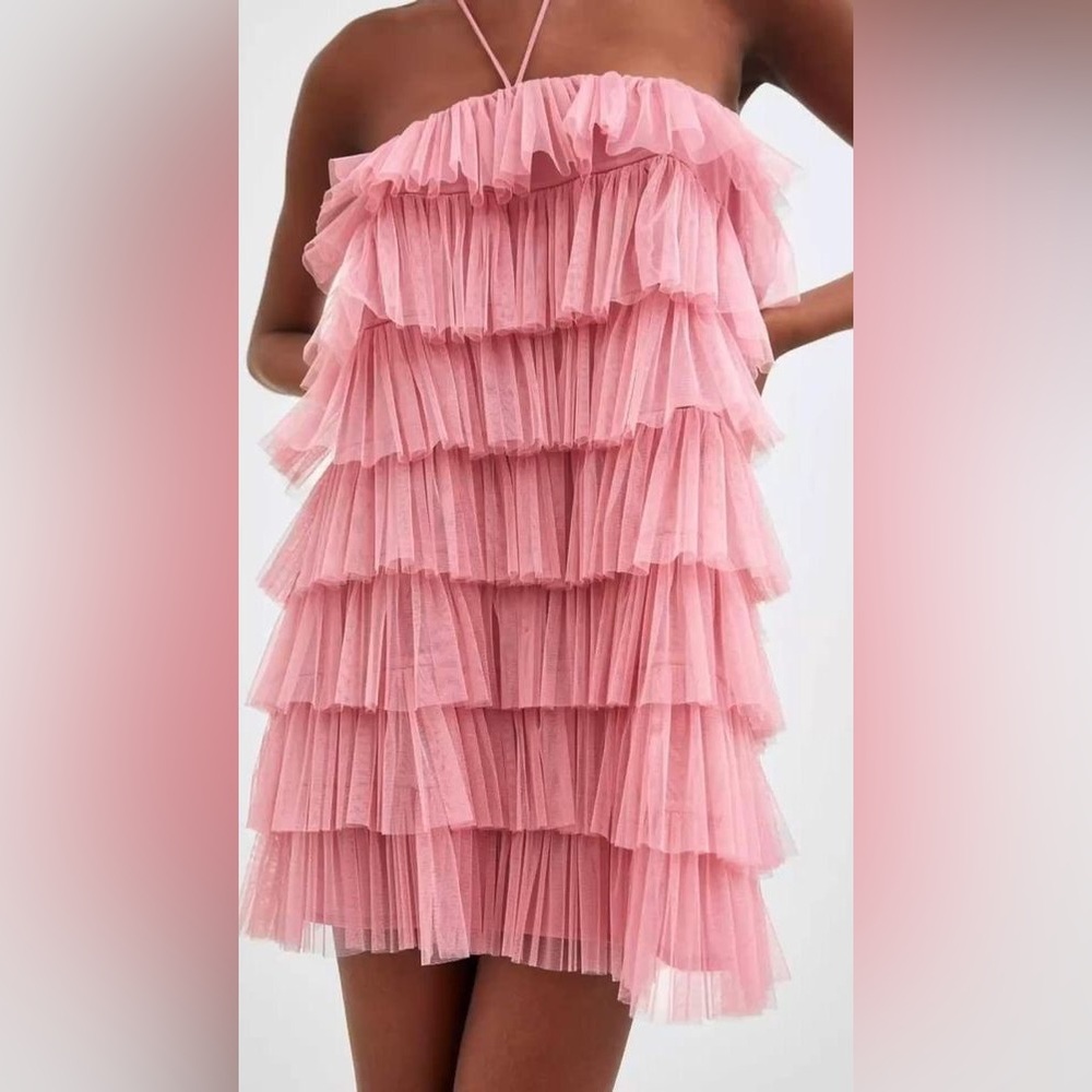Zara Pink Tulle Ruffle Dress
